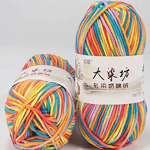 Zoomlie 5 Rollen 50 g/Rolle grobes Strickgarn zum Häkeln, Regenbogenfarben, superweich, glatt, Doppelmilch-Baumwollgarn für Pullover, Decken, Babykleidung, Schals, Mützen, (2 Knäuel, Farbe 29) von Zoomlie
