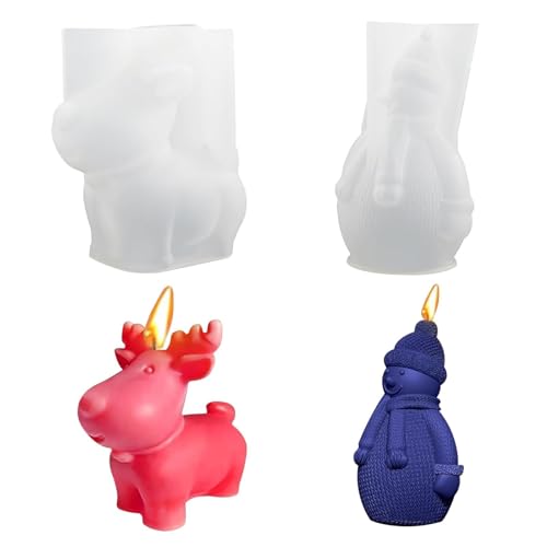 2 Stück 3D Kerzenform Silikon,Weihnachten Kerzenform,Silikonform Kerze,Rehe Weihnachten Schneemann,für DIY Silikon Kerzen Gießform,Weihnachtsschmuck Dekoration von Zoonvii