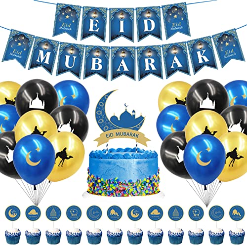 Eid Mubarak Dekoration Set, Eid Mubarak Banner + Eid Mubarak Luftballons+ Ramadan Kuchendeckel, Ramadan Festival Dekorations Set, Muslim Islamic Party Dekoration von Zoonvii