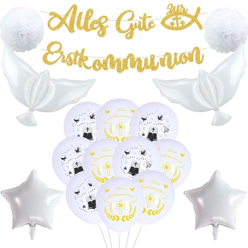Luftballons Kommunion, Girlande Kommunion, Luftballons Taube Kreuz, Deko Kommunion, Luftballons Taufe, Komunionsdeko, Konfirmation Kommunion Deko Mädchen Junge von Zoonvii