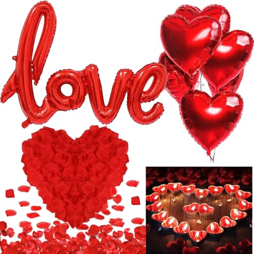 Romantisch Deko Set, Valentinstag Dekoration Ballon, 1000 romantische Rosenblätter, 50 Romantische Kerzen, LOVE Folienballon, geeignet für Heiratsantrag/Verlobung/Romantische Dekoration Romantisch Deko Set, Valentinstag Dekoration Ballon, 1000 romantische Rosenblätter, 50 Romantische Kerzen, LOVE Folienballon, geeignet für Heiratsantrag/Verlobung/Romantische Dekoration von Zoonvii
