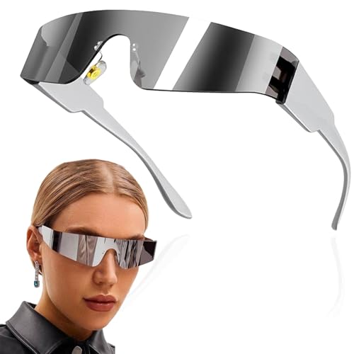 Zoonvii Futuristische Sonnenbrille,Rave Brille,Schnelle Brille,Techno Brille,Space Brille Alien Brille set,Futuristische Verspiegelte Sonnenbrille,Funbrille,Partybrille,Cosplay Kostüm Zubehör,Silber von Zoonvii