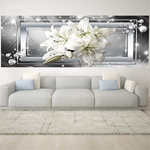 DIY 5D Diamond Painting Kit Weiße Orchideenblüte Diamant Painting Bilder Große Diamant Malerei Kit Voll Strass Stickerei Kreuzstich Leinwand Gemälde Kunst für Wohnwanddekor Square Drill,60x180cm von Zoordar