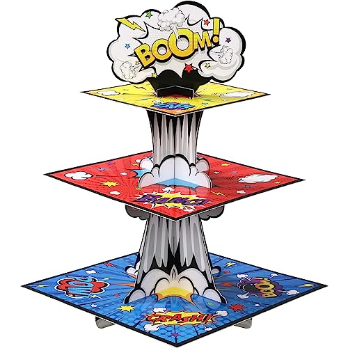 Zopeal Cupcake-Ständer mit 3 Ebenen, Helden-Motiv, Partyzubehör, Action-Cupcake-Halter, Themen-Halter, Turm für Jungen und Mädchen, Comic-Buch, Geburtstagsdekoration, 1 Stück Zopeal Cupcake-Ständer mit 3 Ebenen, Helden-Motiv, Partyzubehör, Action-Cupcake-Halter, Themen-Halter, Turm für Jungen und Mädchen, Comic-Buch, Geburtstagsdekoration, 1 Stück von Zopeal