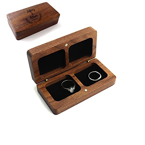 Zopmopae Personalisierte Eheringbox, personalisierter Holz-Verlobungsringhalter, rustikale Ringträgerbox für 2 Ringe, gravierte Schmuckschatulle, tragbare Holzringbox für Hochzeitszeremonie von Zopmopae