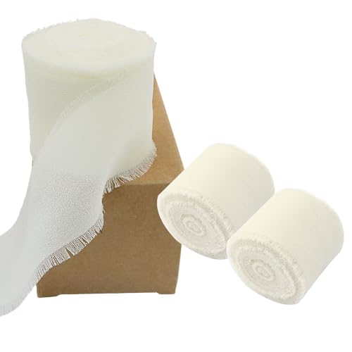 Zorfeter 3 Rollen cremeweißes, handgefertigtes Chiffonband, ausgefranste Fransen-Seidenbänder, 3,8 cm x 20 m, dekorative Bänder für Geschenkverpackungen, Hochzeitseinladungen, Brautsträuße Zorfeter 3 Rollen cremeweißes, handgefertigtes Chiffonband, ausgefranste Fransen-Seidenbänder, 3,8 cm x 20 m, dekorative Bänder für Geschenkverpackungen, Hochzeitseinladungen, Brautsträuße von Zorfeter