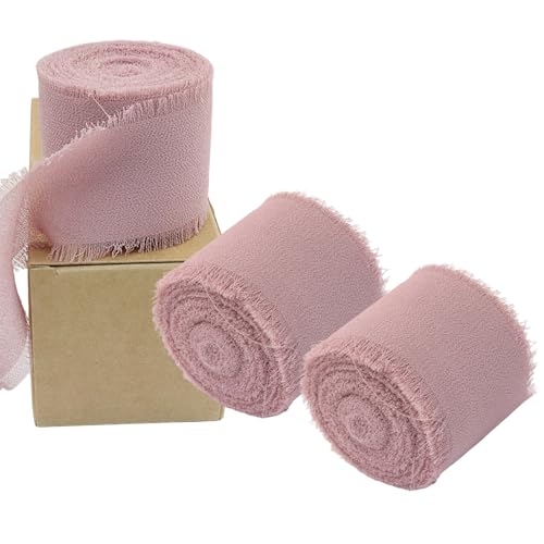 Zorfeter 3 Rollen handgemachtes Chiffonband, ausgefranste Fransen-Seidenbänder, 3,8 cm x 21 m, dekorative Bänder für Geschenkverpackungen, Hochzeitseinladungen, Brautsträuße, Dekorationen, 3 Rollen Zorfeter 3 Rollen handgemachtes Chiffonband, ausgefranste Fransen-Seidenbänder, 3,8 cm x 21 m, dekorative Bänder für Geschenkverpackungen, Hochzeitseinladungen, Brautsträuße, Dekorationen, 3 Rollen von Zorfeter