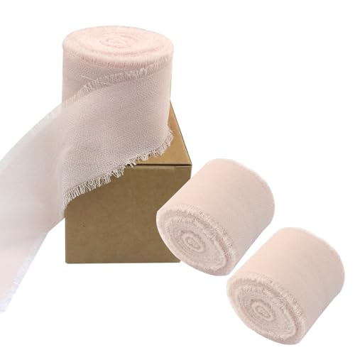 Zorfeter 3 Rollen hell-hautfarbenes handgefertigtes Chiffonband, ausgefranste Fransen-Seidenbänder, 3,8 cm x 21 m, dekorative Bänder für Geschenkverpackungen, Hochzeitseinladungen, Brautsträuße Zorfeter 3 Rollen hell-hautfarbenes handgefertigtes Chiffonband, ausgefranste Fransen-Seidenbänder, 3,8 cm x 21 m, dekorative Bänder für Geschenkverpackungen, Hochzeitseinladungen, Brautsträuße von Zorfeter