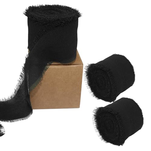 Zorfeter 3 Rollen schwarzes handgefertigtes Chiffonband, ausgefranste Fransen-Seidenbänder, 3,8 cm x 20 m, dekorative Bänder für Geschenkverpackungen, Hochzeitseinladungen, Brautsträuße, Dekorationen Zorfeter 3 Rollen schwarzes handgefertigtes Chiffonband, ausgefranste Fransen-Seidenbänder, 3,8 cm x 20 m, dekorative Bänder für Geschenkverpackungen, Hochzeitseinladungen, Brautsträuße, Dekorationen von Zorfeter