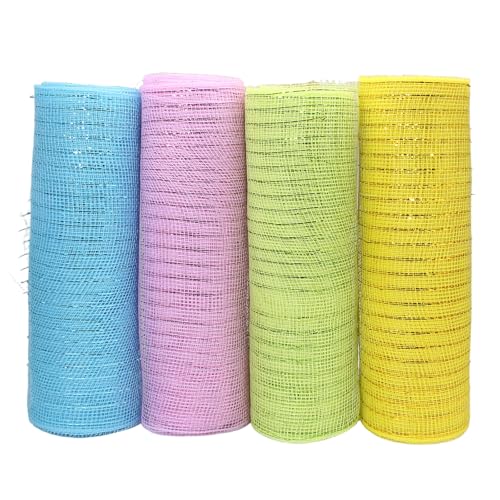 Zorfeter 4 Rollen Gedenktags-Deko-Mesh-Band, Kranzherstellung, Poly-Sackleinenband, 25,4 cm x 9 m, patriotische Dekoration für Unabhängigkeit/Basteln in den USA (Hellrosa + Gelb + Hellblau + Neongrün) Zorfeter 4 Rollen Gedenktags-Deko-Mesh-Band, Kranzherstellung, Poly-Sackleinenband, 25,4 cm x 9 m, patriotische Dekoration für Unabhängigkeit/Basteln in den USA (Hellrosa + Gelb + Hellblau + Neongrün) von Zorfeter