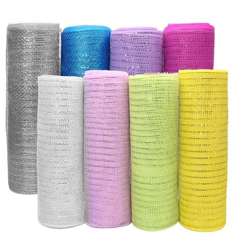 Zorfeter 8 Rollen Deko-Mesh-Band für Gedenktag, bunte Kranzherstellung, Poly-Leinenband, 25,4 cm x 9 m, patriotische Dekoration für Unabhängigkeit der USA, DIY Handwerk (mehrfarbig A) von Zorfeter