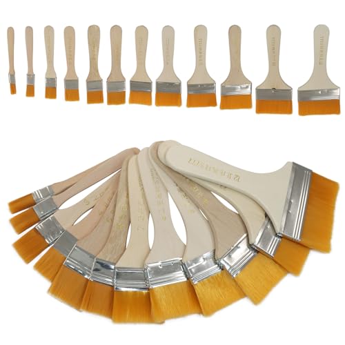 Zorfeter Malpinsel-Set, verschiedene Größen, vielseitig, flache Hake-Pinsel, Nylonborsten, breite, flache Pinsel für Aquarell, Lack, Keramik, Töpferei, Malerei, Künstler (Gelb, Nr. 1–12), 12 Stück von Zorfeter