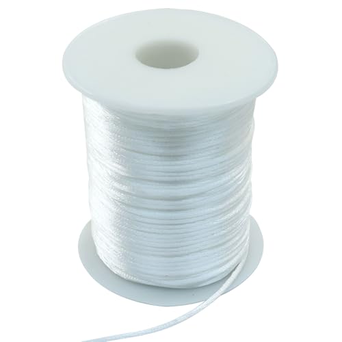 Zorfeter Satin-Nylonschnur, 2 mm x 100 m, seidig-glatte Schnur, Rattail für Schmuckherstellung, Armband, Halsketten, Perlenfaden für Makramee, Kumihimo, chinesischer Knoten, Handwerk (weiß) von Zorfeter