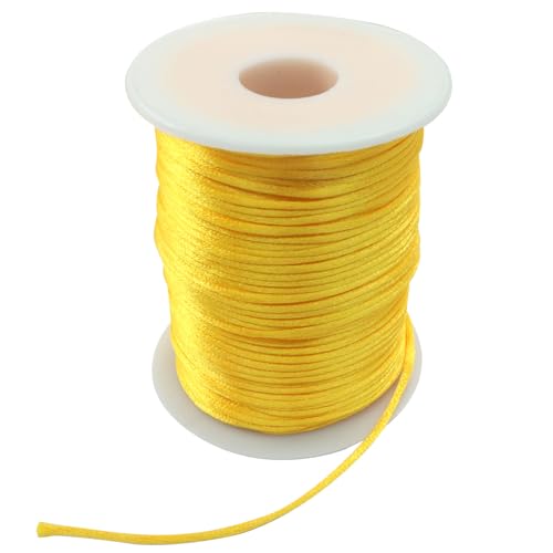 Zorfeter Satin-Nylonschnur, 2 mm x 100 m, seidig-glatte Schnur für Schmuckherstellung, Armband, Halsketten, Perlenfaden für Makramee, Kumihimo, chinesischer Knoten, Handwerk (Gold) von Zorfeter