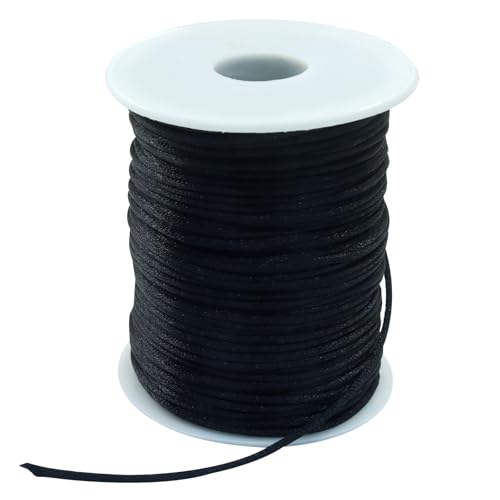 Zorfeter Satin-Nylonschnur, 2 mm x 100 m, seidig-glatte Schnur für Schmuckherstellung, Armband, Halsketten, Perlenfaden für Makramee, Kumihimo, chinesischer Knoten, Handwerk (schwarz) von Zorfeter