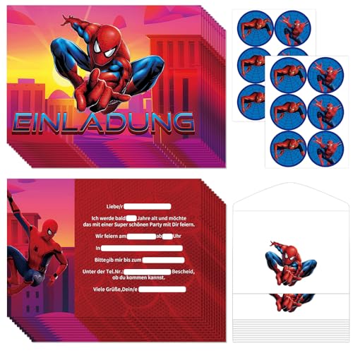 Zoriwn 12 Set Mit Spiderman Einladungskarten Kindergeburtstag Junge Mädchen Partyeinladungen für Spiderman Kindergeburtstag Einladungskarten Einladung Kindergeburtstag von Zoriwn