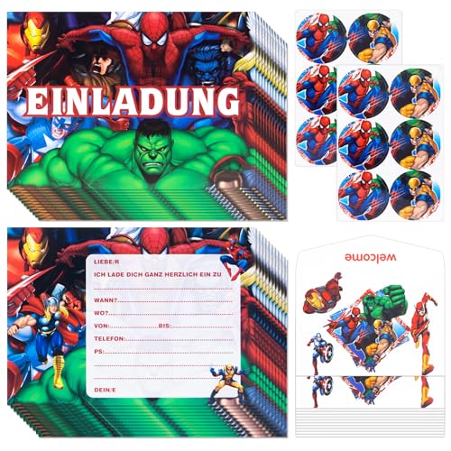 Zoriwn 12 x Superhelden Einladungskarten Kindergeburtstag Mädchen für Superhelden Einladungskarten Geburtstag Deutsche Mit Cartoon-Bilder Partyeinladungen für Kindergeburtstage von Zoriwn