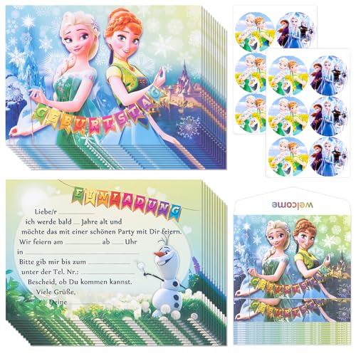 Zoriwn 12 x Frozen Einladungskarten Kindergeburtstag Mädchen für Elsa Einladungskarten Geburtstag Deutsche Mit Cartoon-Bilder Partyeinladungen für Kindergeburtstage von Zoriwn