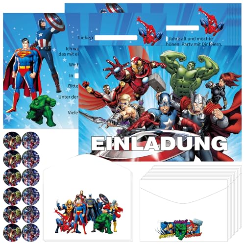 Zoriwn 12 x Superhelden Einladungskarten Kindergeburtstag Junge für Marvel Einladungskarten Geburtstag Deutsche Mit Cartoon-Bilder Partyeinladungen für Kindergeburtstage Zoriwn 12 x Superhelden Einladungskarten Kindergeburtstag Junge für Marvel Einladungskarten Geburtstag Deutsche Mit Cartoon-Bilder Partyeinladungen für Kindergeburtstage von Zoriwn