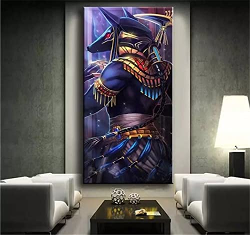 Diamond Painting Ägyptischer Gott Anubis,5D Diamant Painting Bilder erwachsene Groß,DIY Cross Stickerei Square Diamant Malerei Kits,Wohnzimmer Schlafzimmer Büro Wand Eingang Dekor Geschenk 30x60cm E4 von Zosoore