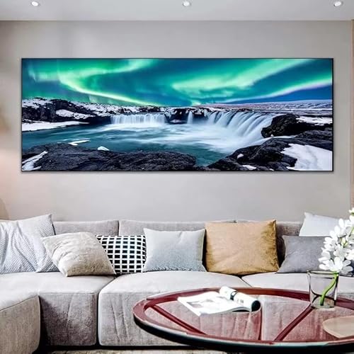 Diamond Painting Aurora-Landschaft,5D Diamant Painting Bilder erwachsene Groß,DIY Cross Stickerei Round Diamant Malerei Kits,Wohnzimmer Schlafzimmer Büro Wand Und Eingang Dekor Geschenk 80x160cm A56 von Zosoore