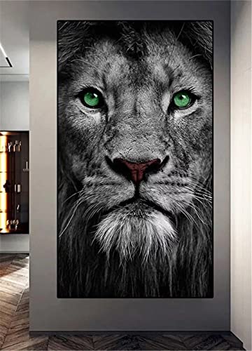 Diamond Painting Tierischer Löwe,5D Diamant Painting Bilder erwachsene Groß,DIY Cross Stickerei Round Diamant Malerei Kits,Wohnzimmer Schlafzimmer Büro Wand Und Eingang Dekor Geschenk 50x100cm A45 von Zosoore