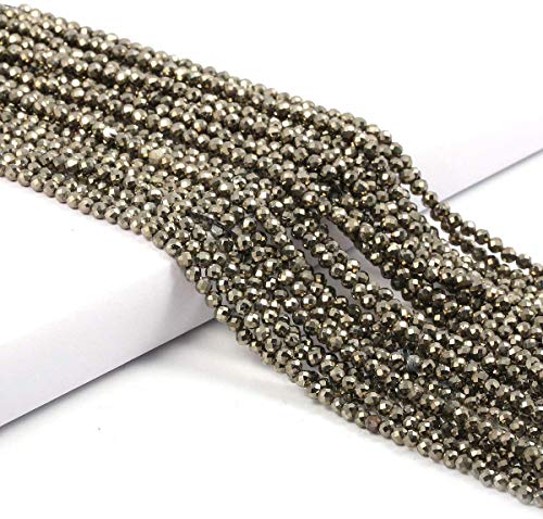 2 Stränge Pyrit-Perlen Naturstein Perlen Abschnitt facettierte lose Perlen für DIY Schmuck Halskette Armband Länge 38,1 cm Größe 2 mm von Zotoone