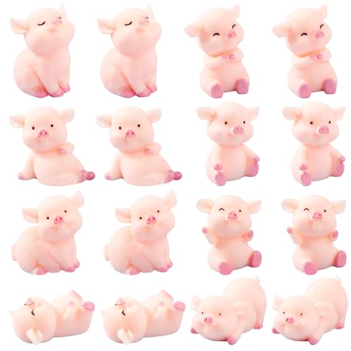 Zouboto 16 Stück Glücksschweinchen Set,Glücksschwein Schweinchen Glücksbringer Niedlich Rosa Mini Glücksschweinchen für DIY Handwerk, Kuchen Dekoration, Tischdeko, Fee Garten Decoratino von Zouboto
