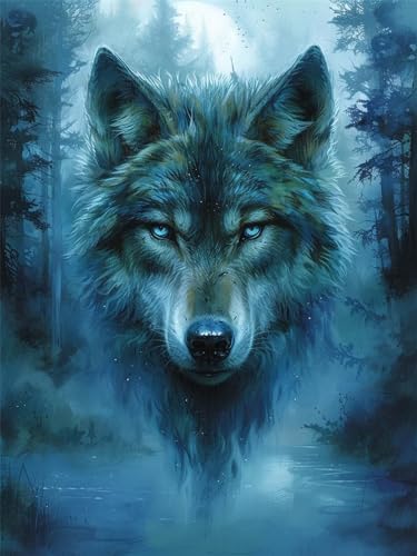5D Diamond Painting Groß XXL Wolf 80x110cm, DIY Diamant Painting Bilder Wald Diamond Painting Erwachsene, Basteln Erwachsene Groß Kristall Kunst Malerei, Wand Deko Wohnzimmer, Geschenke für Frauen von Zoulile