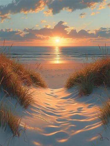 Diamond Painting Strand, Sonnenuntergang 5D Diamant Painting Erwachsene 50x70cm, DIY Diamond Painting Bilder Mit Komplettem Diamond Painting Zubehör Set, Wand Deko Aesthetic, Geschenke für Frauen von Zoulile