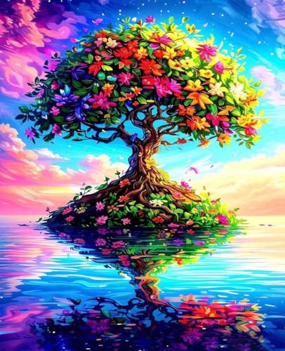 Malen Nach Zahlen Erwachsene Baum Des Lebens, Malen Nach Zahlen Blume DIY Handgemalt Ölgemälde Kit für Anfänger and Kinder, Mit 3-Pinseln und Acrylfarbe für Home Zimmer Deko Aesthetic 40x50cm D-27 von Zoulile