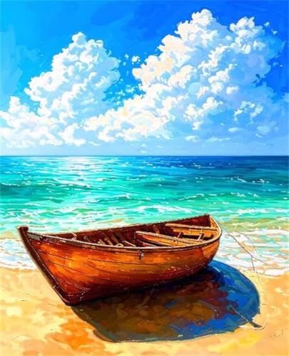 Malen Nach Zahlen Erwachsene Boot, Malen Nach Zahlen Meer DIY Handgemalt Ölgemälde Kit für Anfänger and Kinder, Mit 3-Pinseln und Acrylfarbe, Basteln Erwachsene für Zimmer Deko Aesthetic 40x50cm X-4 von Zoulile