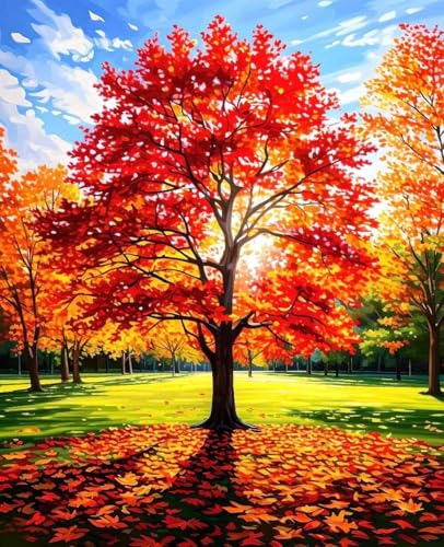 Malen Nach Zahlen Erwachsene Herbst, Malen Nach Zahlen Baum DIY Handgemalt Ölgemälde Kit für Anfänger and Erwachsene Mit 3-Pinseln und Acrylfarbe für Home Zimmer Deko Als Geschenk 100x135cm Z-49 von Zoulile
