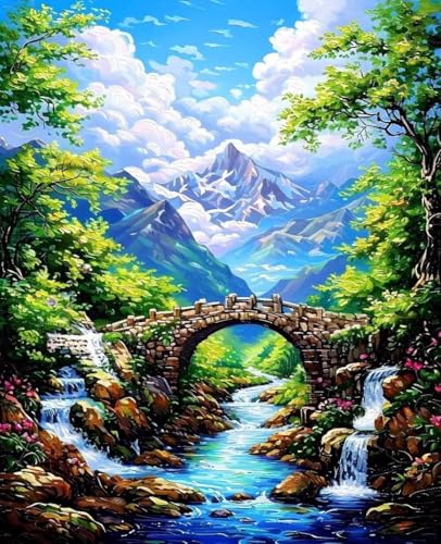 Malen Nach Zahlen Erwachsene Landschaft, Malen Nach Zahlen Berg DIY Handgemalt Ölgemälde Kit für Anfänger and Erwachsene Mit 3-Pinseln und Acrylfarbe für Home Zimmer Deko Als Geschenk 70x95cm 5-75 von Zoulile