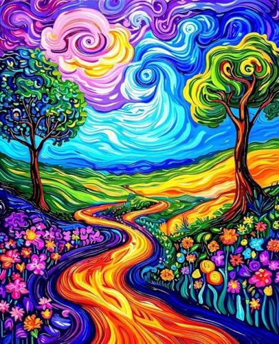 Malen Nach Zahlen Erwachsene Landschaft, Malen Nach Zahlen Himmel DIY Handgemalt Ölgemälde Kit für Anfänger and Kinder, Mit 3-Pinseln und Acrylfarbe für Zimmer Deko, Geschenke für Frauen 60x80cm 8-83 von Zoulile