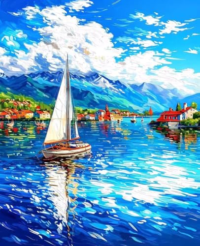 Malen Nach Zahlen Erwachsene Landschaft, Malen Nach Zahlen Meer DIY Handgemalt Ölgemälde Kit für Anfänger and Erwachsene Mit 3-Pinseln und Acrylfarbe für Home Zimmer Deko Als Geschenk 60x80cm V-22 von Zoulile