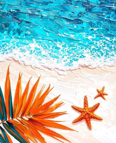 Malen Nach Zahlen Erwachsene Meer, Malen Nach Zahlen Kinder ab 7 8 9 10 Mädchen DIY Ölgemälde Leinwand Set, Paint by Numbers Strand Muster mit Pinseln und Acrylfarbe für Wanddeko Geschenk 40x50cm 1-28 von Zoulile