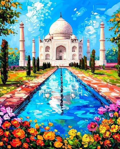 Malen Nach Zahlen Erwachsene Schloss, Malen Nach Zahlen Kinder ab 7 8 9 10 Mädchen DIY Ölgemälde Leinwand Set, Paint by Numbers Blume Muster mit Pinseln und Acrylfarbe für Home Wanddeko 60x80cm 1-12 von Zoulile