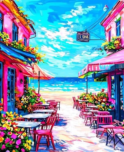 Malen Nach Zahlen Erwachsene Straße, Malen Nach Zahlen Meer DIY Handgemalt Ölgemälde Kit für Anfänger and Erwachsene Mit 3-Pinseln und Acrylfarbe für Home Zimmer Deko Als Geschenk 100x135cm 9-69 von Zoulile