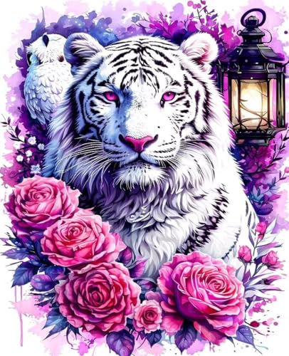 Malen Nach Zahlen Erwachsene Tiger, Malen Nach Zahlen Blume DIY Handgemalt Ölgemälde Kit für Anfänger and Erwachsene Mit 3-Pinseln und Acrylfarbe für Home Zimmer Deko Als Geschenk 100x135cm R-87 von Zoulile