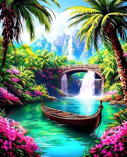 Malen Nach Zahlen Erwachsene Wasserfall, Malen Nach Zahlen See DIY Handgemalt Ölgemälde Kit für Anfänger and Erwachsene Mit 3-Pinseln und Acrylfarbe für Home Zimmer Deko Als Geschenk 30x40cm 5-95 von Zoulile