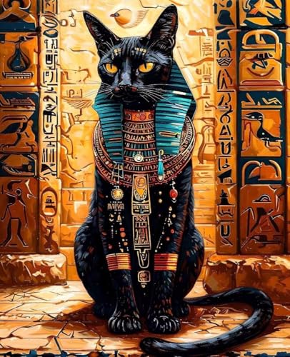 Malen Nach Zahlen Erwachsene ägypten, Malen Nach Zahlen Kinder ab 7 8 9 10 Mädchen DIY Ölgemälde Leinwand Set, Paint by Numbers Katze Muster mit Pinseln und Acrylfarbe für Home Wanddeko 60x80cm R-92 von Zoulile