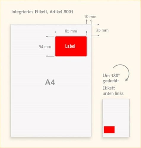 Koopmann 8001 - DIN A4, 80 g/qm Papier mit integriertem Etikett - 600 Stück (Etikettengröße: 85mm Breite / 54mm Höhe) (Etikettenposition: 35mm vom oberen Rand / 10mm vom rechten Rand) von Zoundhouse