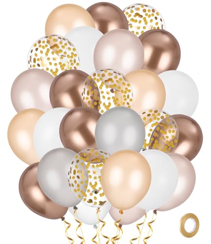 60 Stück Luftballons Beige Weiß, Luftballons Golden Konfetti, Aprikose Creme Weiss Nude Gold Ballons, luftballons hochzeit Set mit 1 Rollen goldener Band, Für Hochzeit,Babyparty,Abschlussfeier von Zounin