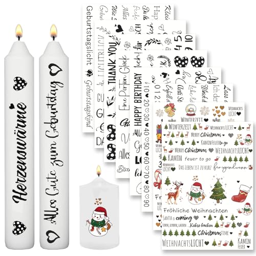 Kerzentattoos Weihnachten, 8 Stück DIY Kerzensticker für Adventskerzen und Keramik, A5 Wasserschiebefolie Kerzen für jeden Anlass (Weihnachten 1) von Zouwel