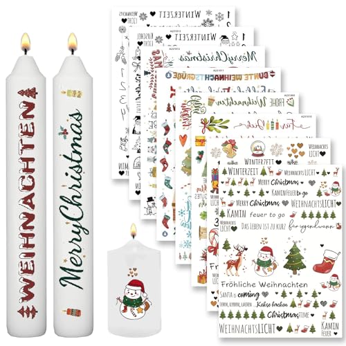 Zouwel Kerzentattoos Weihnachten, 8 Stück DIY Kerzensticker für Adventskerzen und Keramik, A5 Wasserschiebefolie Kerzen für jeden Anlass (Weihnachten 2) von Zouwel
