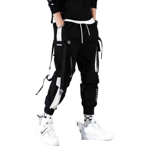 Zouyuan Schwarze Frachthosen für Männer Joggers Jogginghosen Herren Cargo Hose Männliche Weiße Koreanische Techwear Streetwear Hip Hop-Bänder von Zouyuan