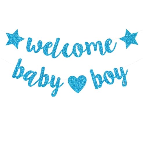 Babyparty Party Dekoration, Willkommen Baby Boy Banner Glitzer Willkommen Baby Dekorationen für Jungen Neugeborene Geburtstag Party Hängende Dekorationen Party Supplies Babyparty Party Dekoration, Willkommen Baby Boy Banner Glitzer Willkommen Baby Dekorationen für Jungen Neugeborene Geburtstag Party Hängende Dekorationen Party Supplies von Zovator