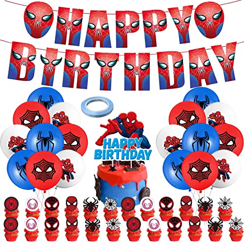 Zoxopoai Geburtstag Party Set, 45 Stück Spider Held Geburtstagsdeko Jungen, Thema Party Deko, Spider Luftballons, Happy Birthday Banner, Kuchendeko, Mädchen Junge Geburtstags Ballons Party Deko - B von Zoxopoai
