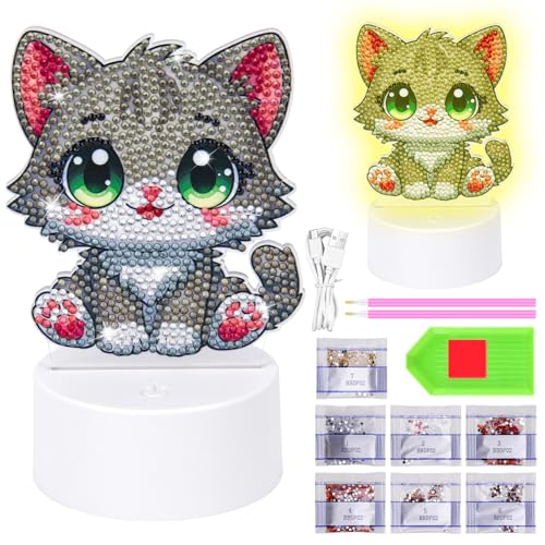 Zoyomax Diamond Painting Nachtlicht, Geschenke Für Mädchen 5 6 7 8 9 10 Jahre, 3D Kreative Diamond Painting Lampe Graue Katze, Weihnachten Spielzeug Geschenk Für Kinder Ab 6-12 Jahre Zoyomax Diamond Painting Nachtlicht, Geschenke Für Mädchen 5 6 7 8 9 10 Jahre, 3D Kreative Diamond Painting Lampe Graue Katze, Weihnachten Spielzeug Geschenk Für Kinder Ab 6-12 Jahre von Zoyomax